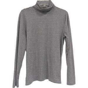 Talbots Metallic Turtleneck Blouse Large Gray Black Stripe Lightweight Career‎